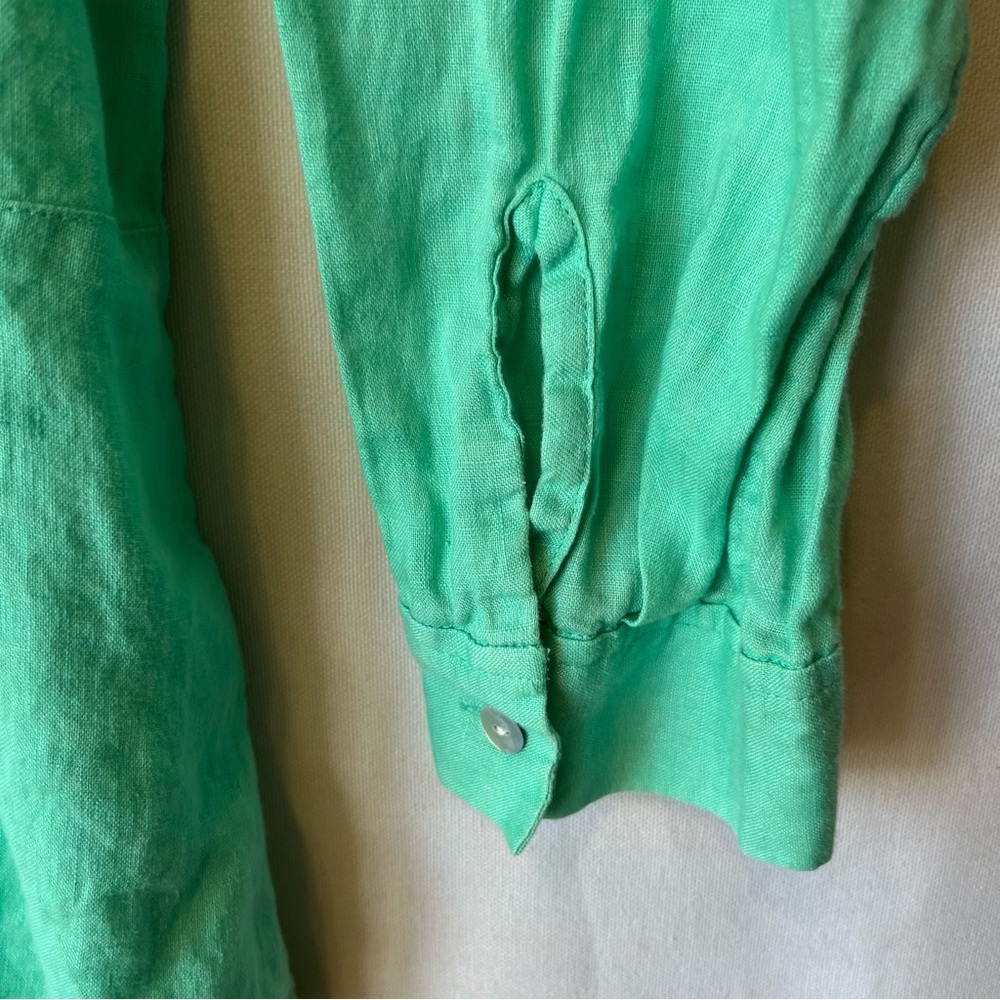 J Jill button up shirt L 100% Linen Green Pintuck blouse Womens Long sleeve top - Picture 6 of 6